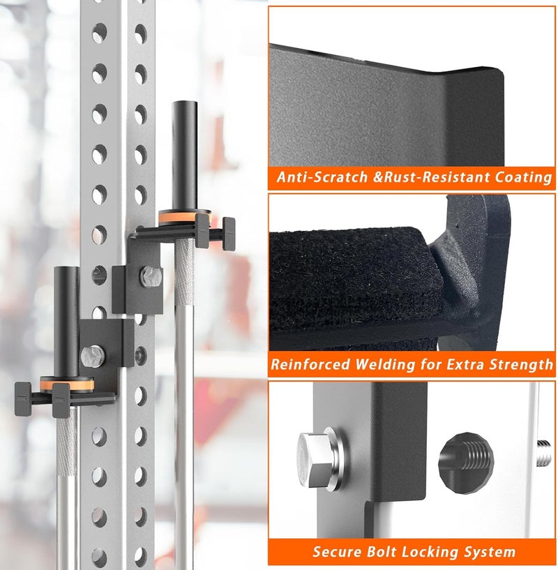 J Bryant Barbell Holder for 2x2 & 3x3 Power Racks, No Drilling Required – Heavy-Duty Steel Barbell Storage Rack with Protective Padding, Fits 5/8''-1'' Holes – Secure & Space-Saving Gym Equipment Organizer - Image 5